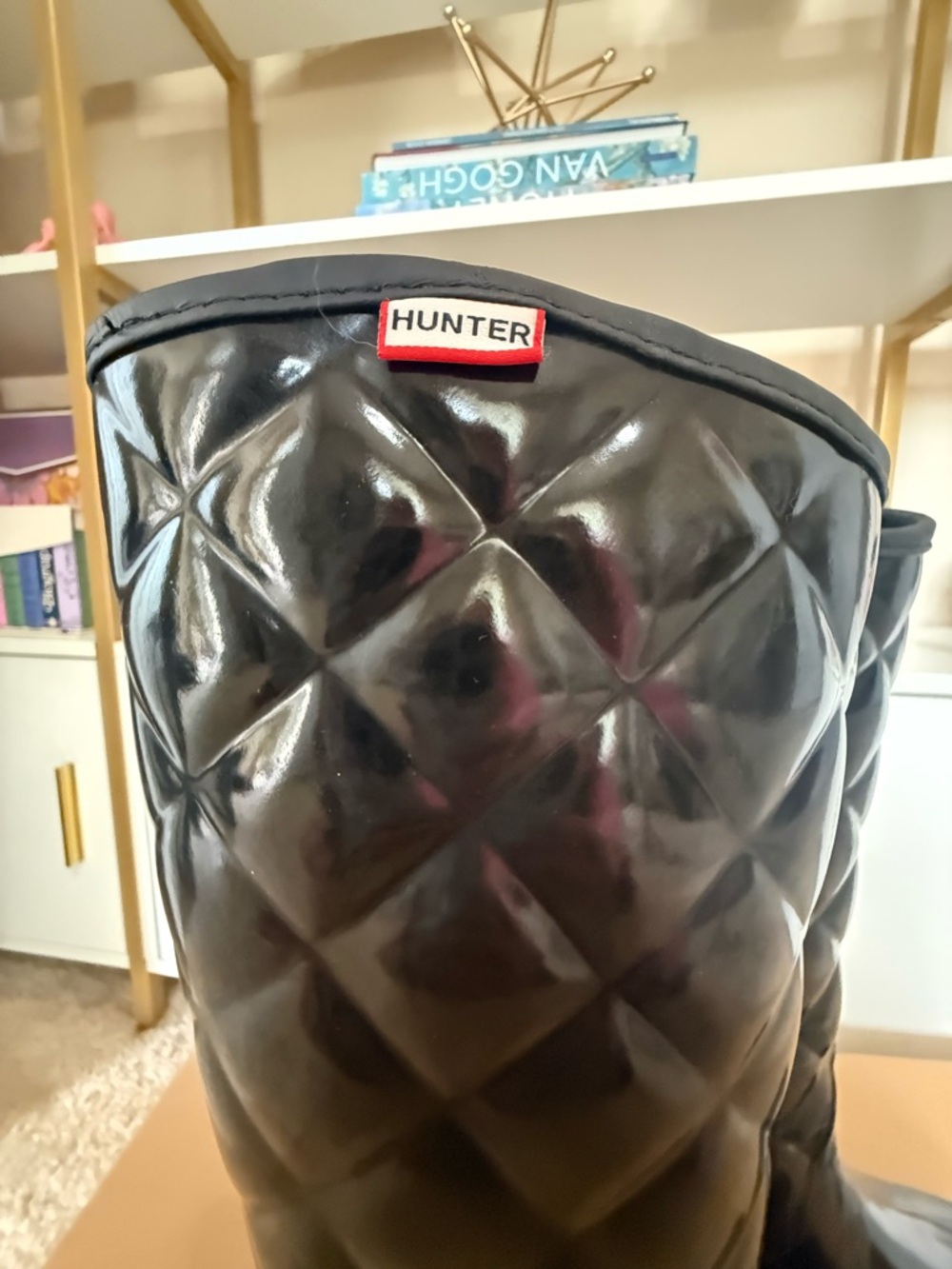 Hunter Regent Savoy Quilted Gloss Black Tall Women's Rain Boot - Picture 6 of 11